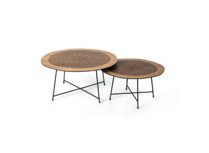 Coffee table Wood brown Side table Designer Living room table Tables 2x Table